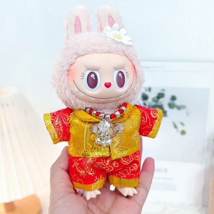 17cm Mini Plush Doll Clothes — Outfit Accessories for Labubu V1 & V2, Christmas Cookie Man Sweater Hat, New Year Gift