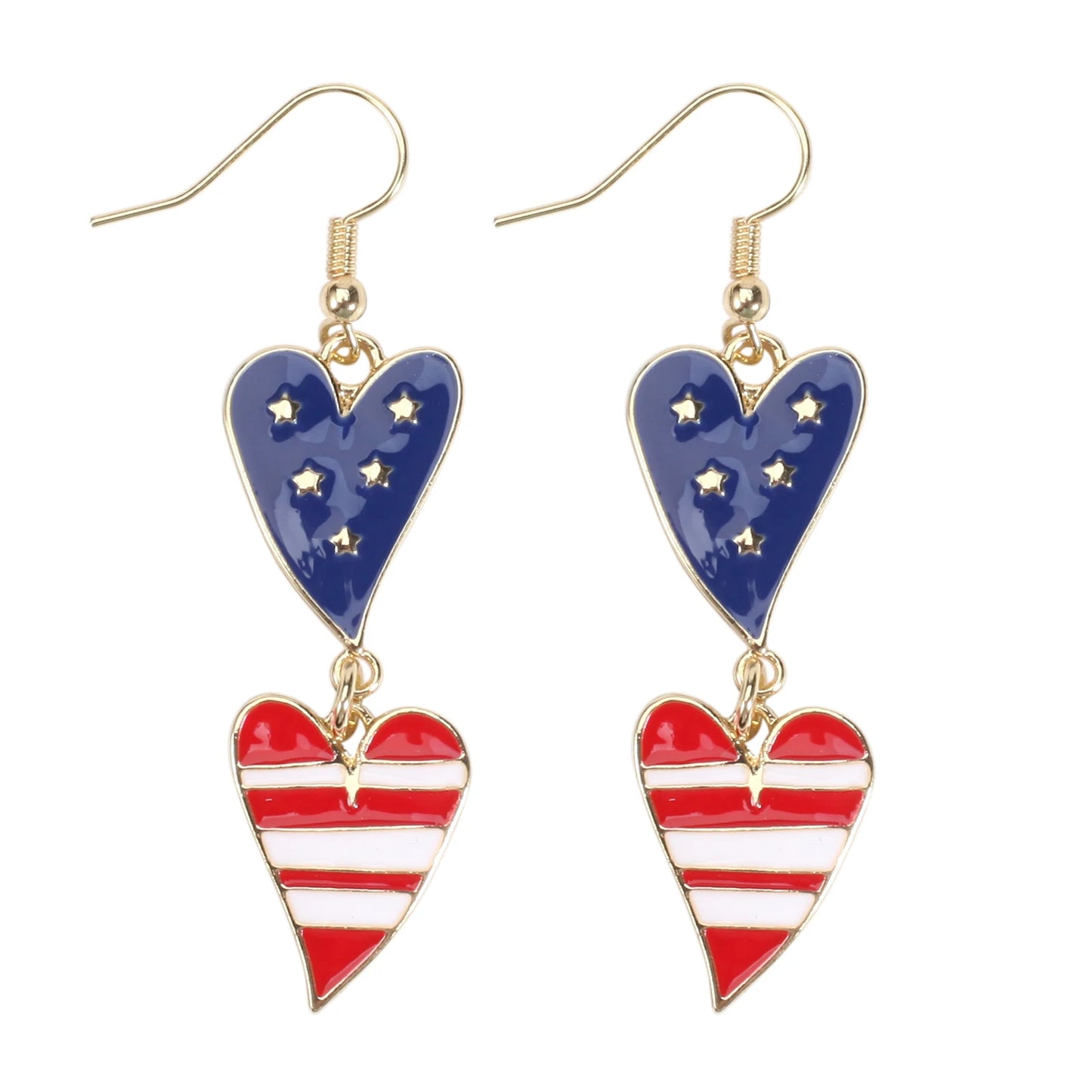 USA Flag Heart Star Cross Earrings - Patriotic Independence Day Dangle Jewelry for Women