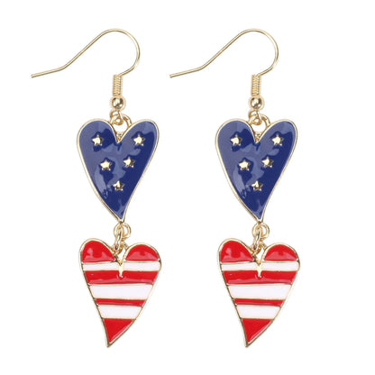 USA Flag Heart Star Cross Earrings - Patriotic Independence Day Dangle Jewelry for Women
