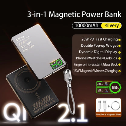 Qi 2.1 Magnetic Wireless Power Bank – 5000/10000mAh Fast Charging Portable External Battery for iPhone 12–17 Pro, Apple Watch & AirPods