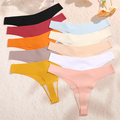 FINETOO 3PCS Women’s Ice Silk Seamless V-Waist Thongs — Low Rise Sport Panties, 10 Solid Colors, Breathable G-String