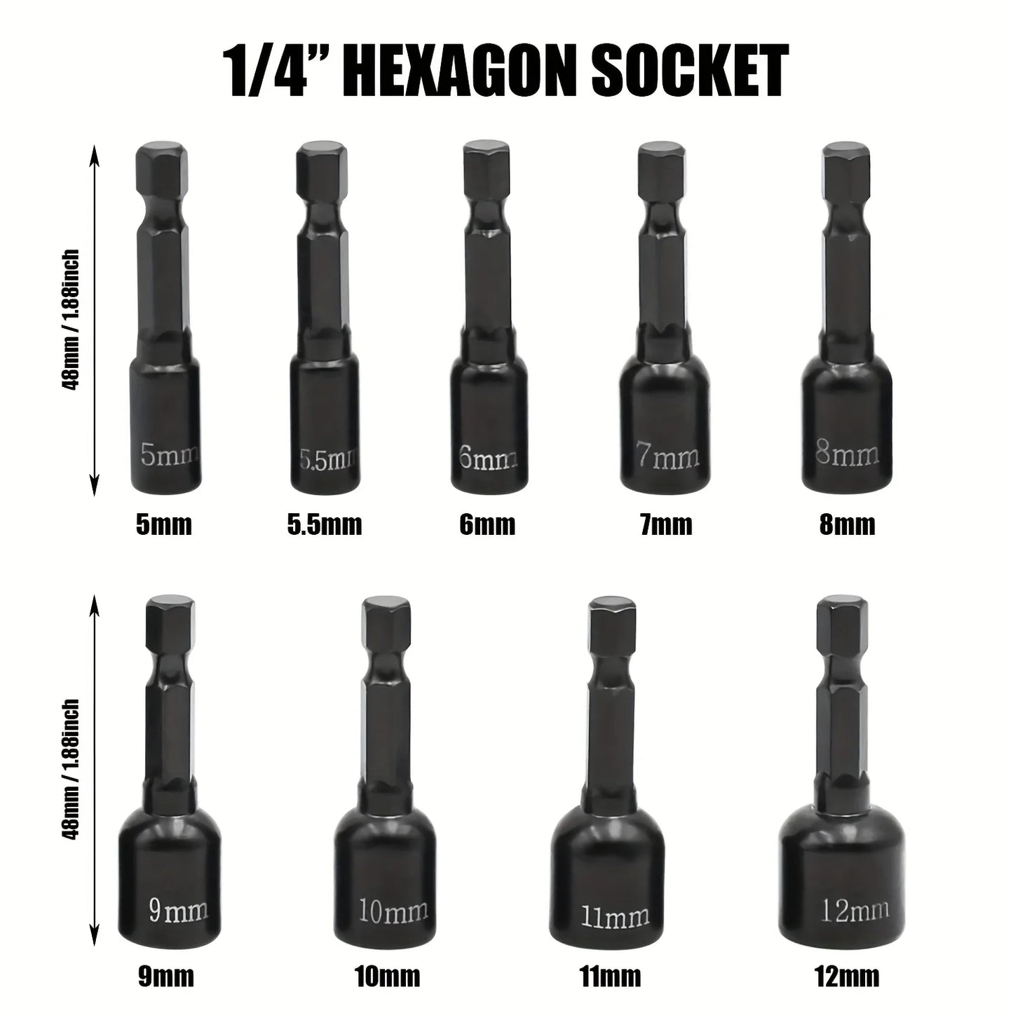 9Pcs Metric Nut Driver Set – 1/4” Hex Socket Drill Bits & Chuck Adapter Set for Electronics & Precision Tool Work