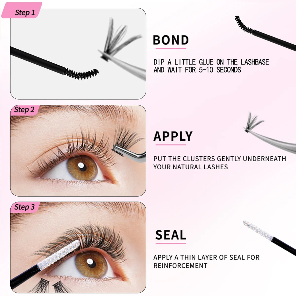 DIY Lash Extension Kit – Mix Individual Lash Clusters with Lash Bond & Seal, Includes Tweezers for Eyelash Extensions