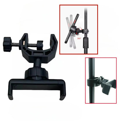 Universal C-Clip Phone Holder - 360° Rotating Mount for Boom Arms and Microphone Stands