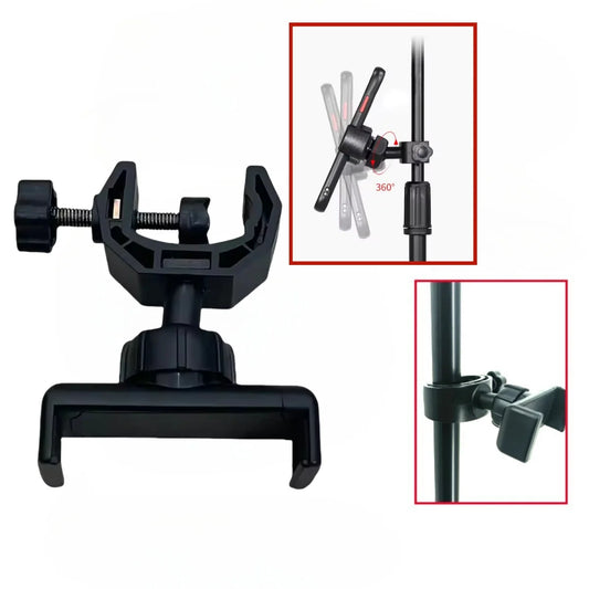 Universal C-Clip Phone Holder - 360° Rotating Mount for Boom Arms and Microphone Stands