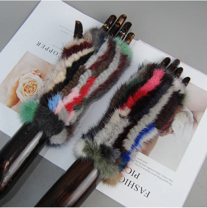 Women’s Winter Mink Fur Gloves – 100% Natural Fingerless Knitted Mittens for Warmth