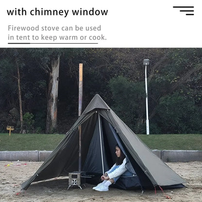 Camping Hot Tent with Chimney Window – Ultralight Tipi Teepee Pyramid Tent, Double Layer Bushcraft Shelter for 1 Person