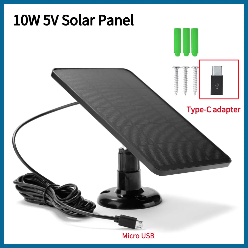10W 5V Solar Panel Charger – 2 in 1 Micro USB & Type-C for Security Cameras & Small Home Light Systems