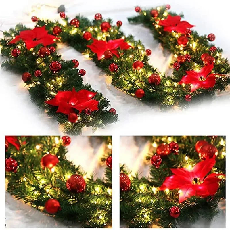 2.7M LED Rattan Christmas Garland – DIY Wreath for Stairs, Fireplace, Tree & Home Decoration