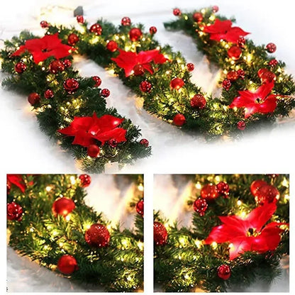 2.7M LED Rattan Christmas Garland – DIY Wreath for Stairs, Fireplace, Tree & Home Decoration
