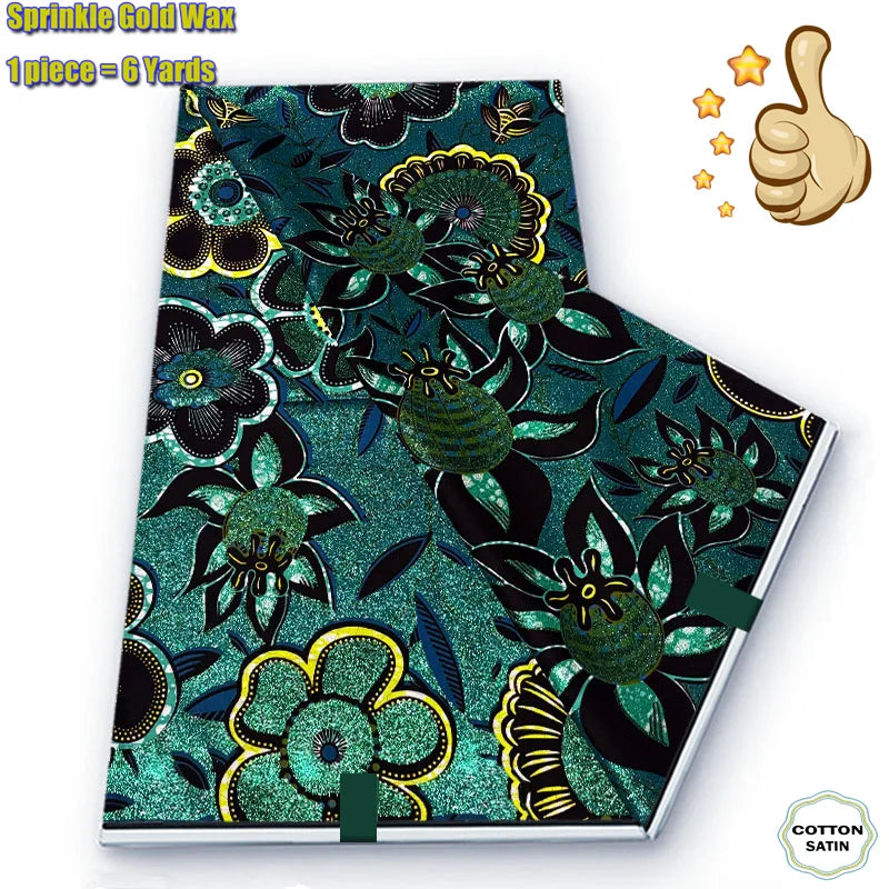 African Grand Golden Wax Fabric - Glitter Gold Ankara Pagne Batik Print Soft Cotton Fabric