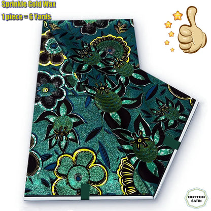 African Grand Golden Wax Fabric - Glitter Gold Ankara Pagne Batik Print Soft Cotton Fabric