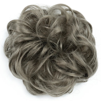 Azqueen Synthetic Messy Bun Chignon – Gray Brown Hair Bun Pad with Elastic Rope & Rubber Band Hair Extensions