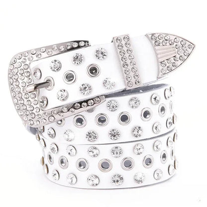 Black & White Leather Western Belt – Rhinestone Cowboy & Cowgirl Accessory