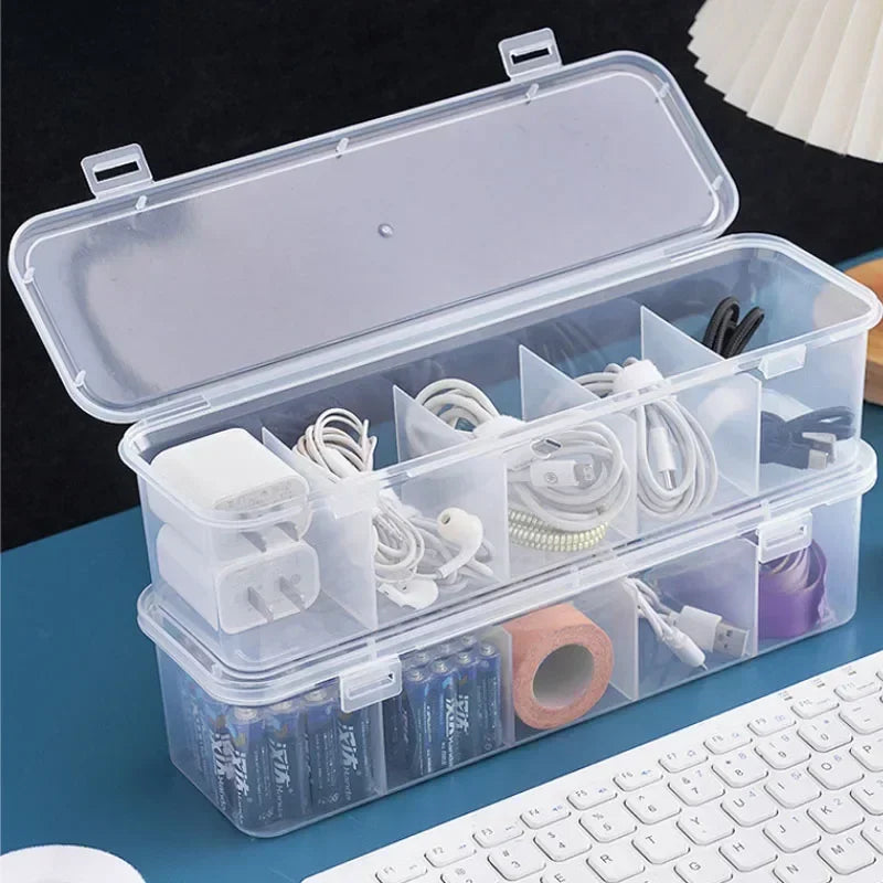 Transparent Cable Organizer Box with Lid – Dustproof Data Cable and Card Storage Case for Home and Office