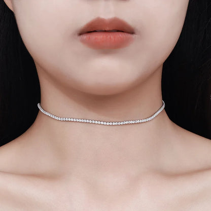 2mm Moissanite Tennis Necklace for Women – S925 Silver, 18K Gold Plated Adjustable Choker Wedding Jewelry