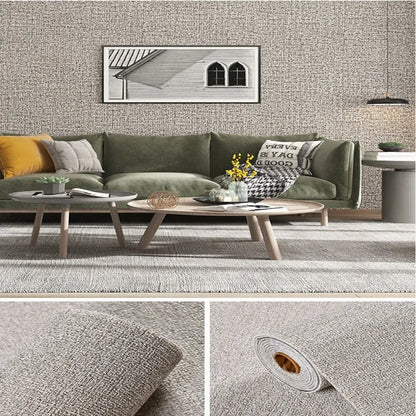 Linen 3D Foam Self-Adhesive PVC Wallpaper - Solid Color, Thickened Waterproof Wall Stickers for Home Renovation & Decor