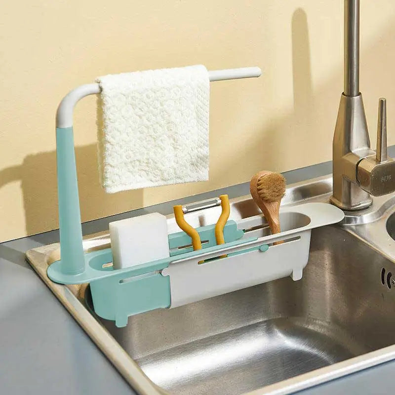 Multifunctional Telescopic Sink Storage Rack - Upgraded Adjustable 2-in-1 Sponge Holder for Home Kitchen