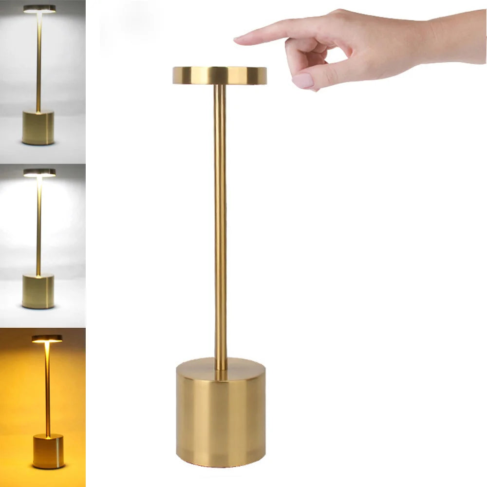 Classic USB Rechargeable Table Lamp – Stepless Dimming Touch Desk Lamp with 3 Colors for Bedside, Hotel & Bar Decoration