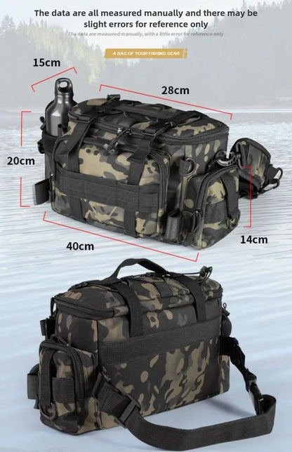 Portable Fishing Tackle Shoulder Bag – Storage Bag with Rod Holder for Outdoor Sports & Fly Fishing