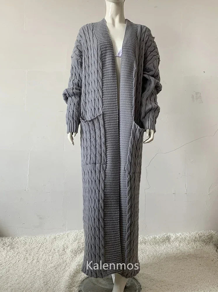 Knit Cardigan for Women – Long Green Crochet Jacket, Loose Long Sleeve Autumn/Spring Winter Sweater, 2023 Warm Jumper Coat