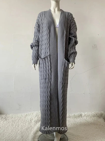 Knit Cardigan for Women – Long Green Crochet Jacket, Loose Long Sleeve Autumn/Spring Winter Sweater, 2023 Warm Jumper Coat