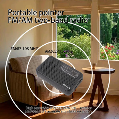 Mini FM/AM Two-Band Radio — 1W Loud Speaker with 3.5mm Headphone Jack & 180° High-Performance Antenna for Home Use