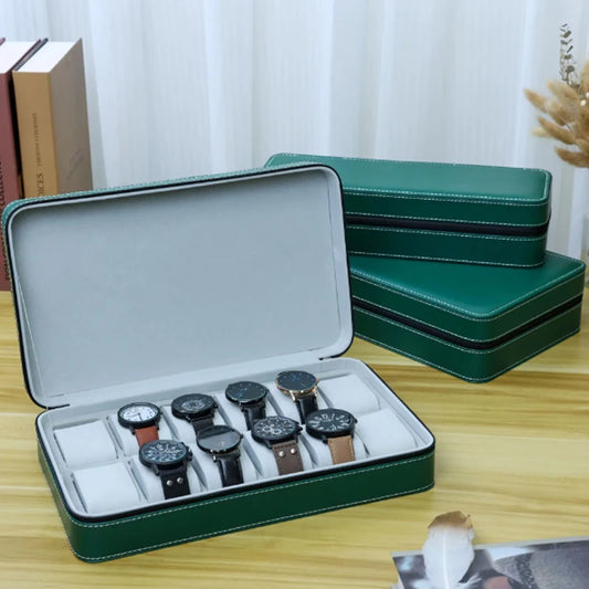 Portable Watch Storage Box Organizer - 6/10/12 Grid Zipper Display Case for Watches & Accessories