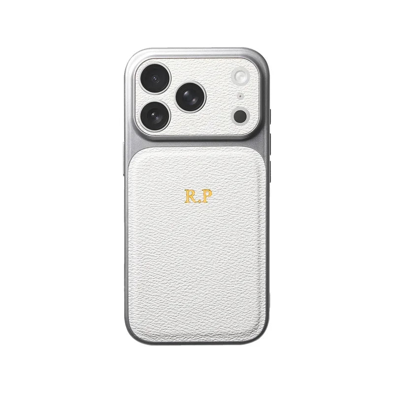Personalized Initial Leather iPhone Case - Luxury Gold & Silver Monogram Cover with Lens Protection for iPhone 13–17 Series
