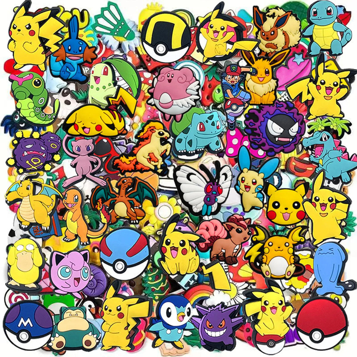 Pokemon Shoe Charms - PVC Cartoon Shoe Decorations for Slides and Sandals, 20/50/100-Piece Set for Gifts and Parties