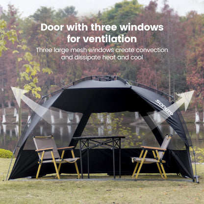 Sonuto Outdoor 3-4P One-Touch Camping Tent – Automatic Quick Open Beach, Fishing, Picnic & Family Travel Tent with Anti-UV Shade