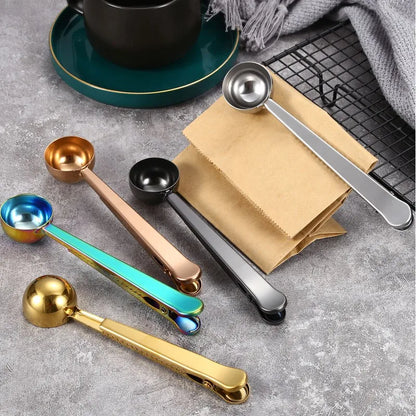 Stainless Steel Coffee Scoop with Clip – Multi-Function Spoon & Bag Sealer for Coffee Beans & Tea Leaves