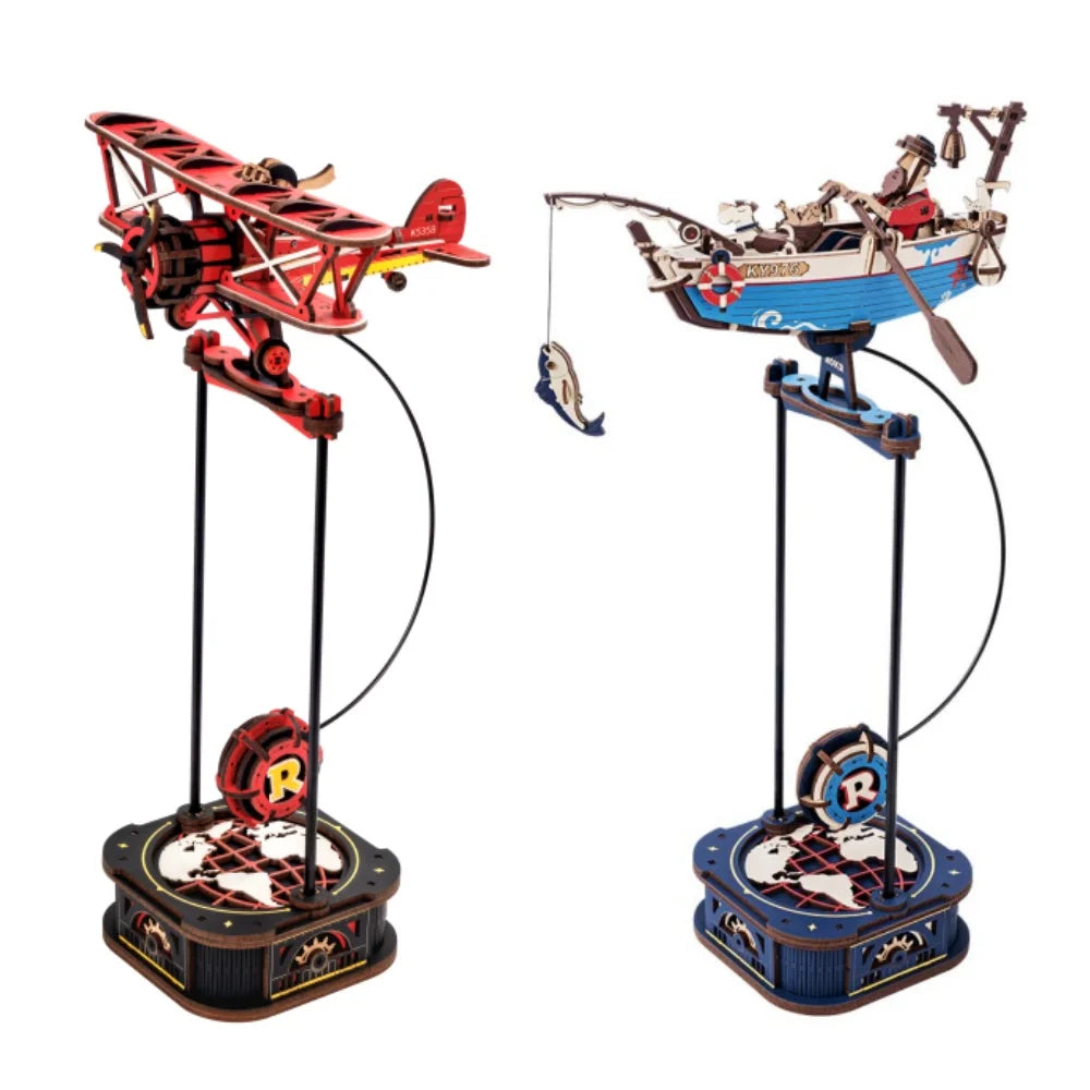 Robotime Rokr 3D Wooden Puzzle Kit – Gravity Swing, Sky Captain & Ocean Fisher Model Building Kit for Teens & Adults