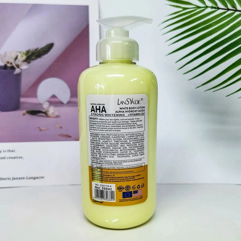 500ml Whitening Body Lotion with Hydroxy Acids, Vitamin C & E – Brightening & Skin Beautifying Smooth Care Cream