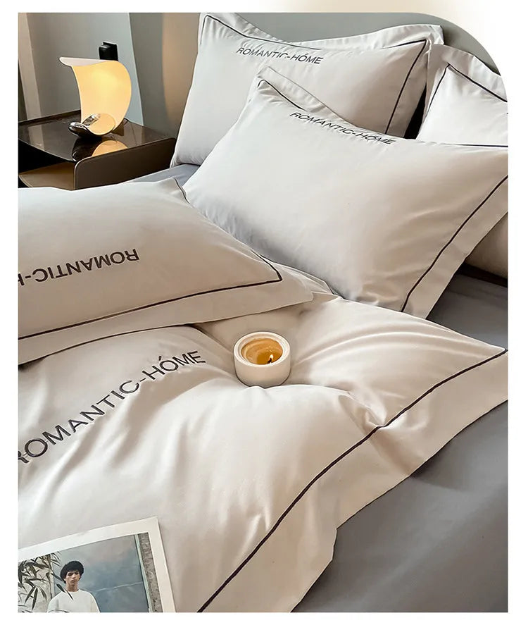 Pure Cotton Long Staple Bedding Set - 4PCS, Matte Bed Sheet & Duvet Cover, All Cotton