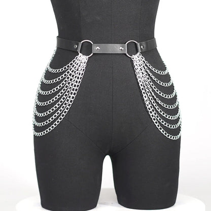 Sexy Women's Leg Chain Harness Garter Belt: Gothic Leather Waist & Thigh Corset Accessory - Enhance Your Gothic Clothing Style