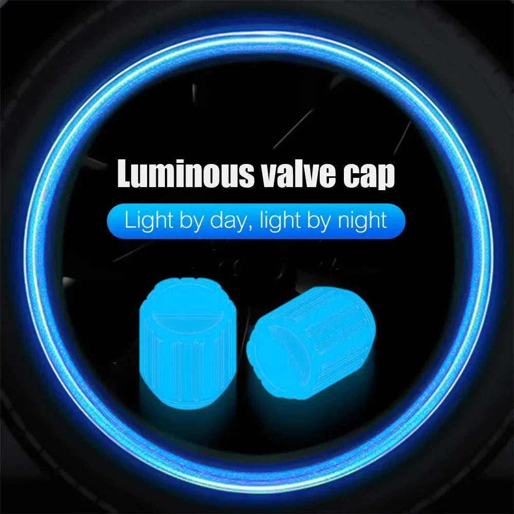 12Pcs Luminous Valve Stem Caps - Fluorescent Night Glowing Wheel Hub Caps for Motorcycle, Bicycle and Car Tyres