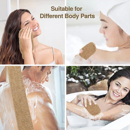Ramie Jute Exfoliating Bath Towel - Natural Shower Scrubber and Back Body Belt for Deep Cleaning, Eco-Friendly Bathroom Shower Strap