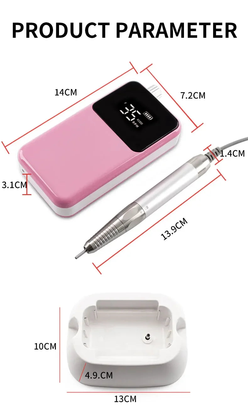 New 85W Electric Nail File – Cordless Professional Brushless Nail Drill Machine with 35000 RPM