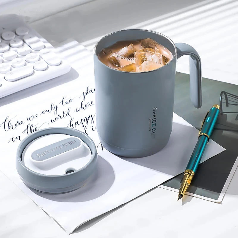 Grey Creative PP Liner Drinking Cup - Portable Large Capacity Covered Coffee/Milk Cup, Perfect Gift for Kitchen and Travel
