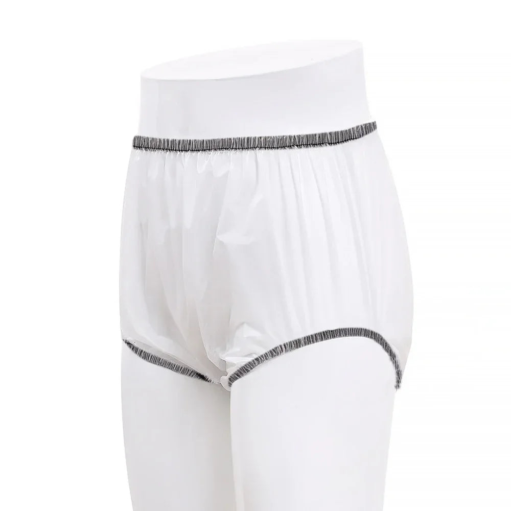 PVC Adult Diaper Cover – Transparent Waterproof Elastic Waist Shorts for Men & Women