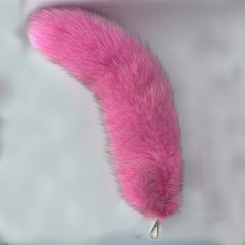 Natural Fox Fur Tail Keychain – 40cm Furry Racoon Bag Charm & Fluffy Keyring Accessory for Women