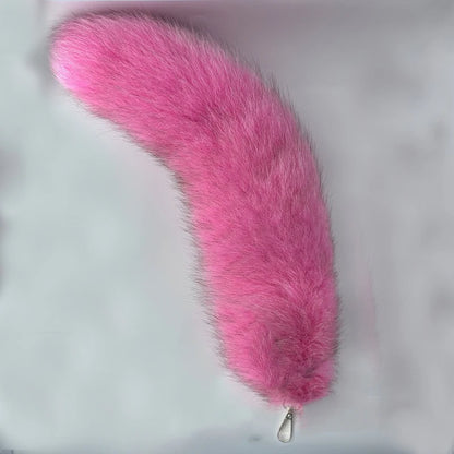 Natural Fox Fur Tail Keychain – 40cm Furry Racoon Bag Charm & Fluffy Keyring Accessory for Women