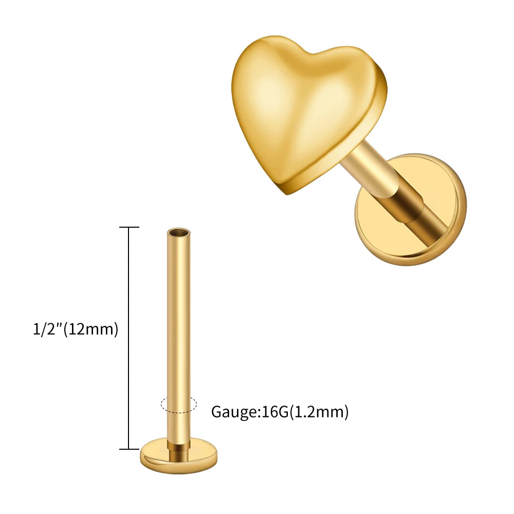 Right Grand ASTM F136 Titanium 16G Heart Flat Back Labret Stud – Monroe, Lip, Helix, Tragus, Conch & Earlobe Cartilage Piercing Body Jewelry