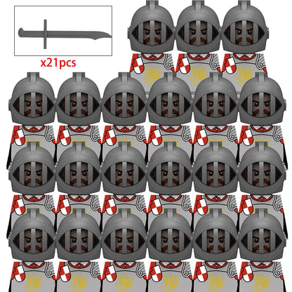 21PCS MOC Medieval Knights & Roman Legion Soldiers Building Blocks Set Warrior Figures with Weapons Helmet Bricks Toy Collection