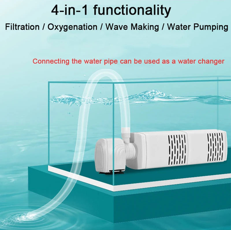 3 in 1 Aquarium Filter Pump – Silent Submersible Air Oxygen Aerator, Water Changer & Wave Maker, 220