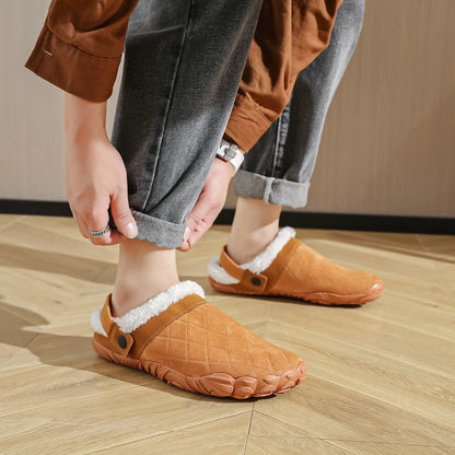 Chamois Leather Indoor Flip Flops – Warm Cotton Bedroom Slippers for Men & Women, Wide Toe Home Footwear