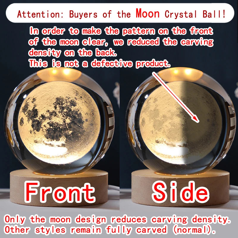 3D Crystal Ball Galaxy Night Light - LED Saturn Planet Moon Lamp for Bedroom and Birthday Gifts