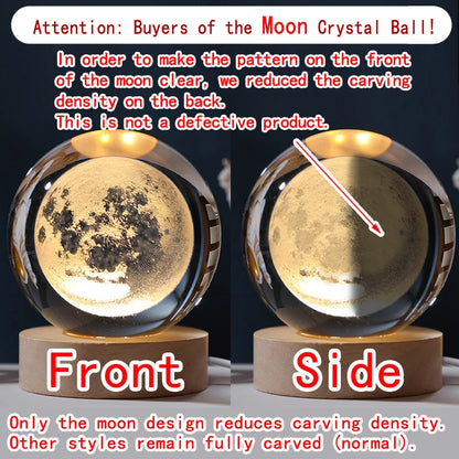 3D Crystal Ball Galaxy Night Light - LED Saturn Planet Moon Lamp for Bedroom and Birthday Gifts