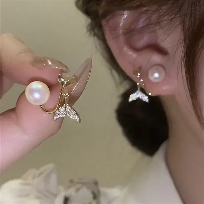 Korean Vintage Pearl & Crystal Earrings for Women — Luxury Zircon Flower, Butterfly & Leaf Stud Jewelry